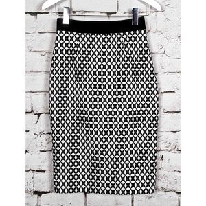BANANA REPUBLIC Black White Jacquard Wiggle Pencil Skirt Retro Office Size 0